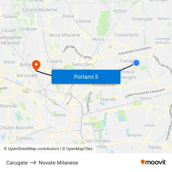 Carugate to Novate Milanese map