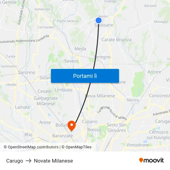 Carugo to Novate Milanese map