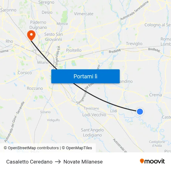 Casaletto Ceredano to Novate Milanese map