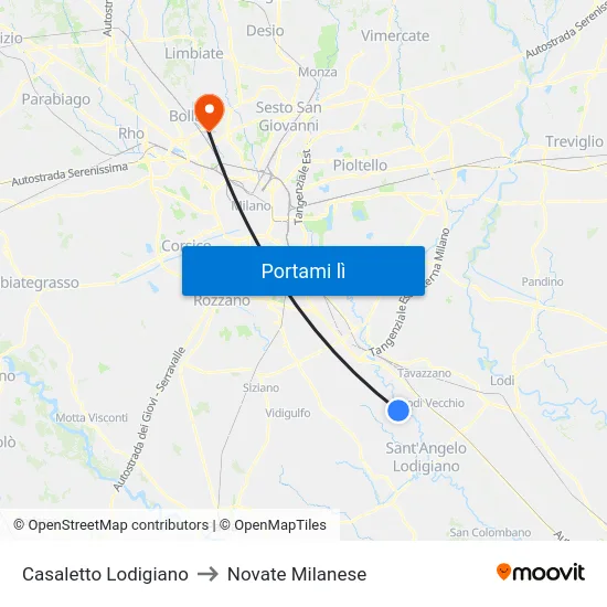 Casaletto Lodigiano to Novate Milanese map