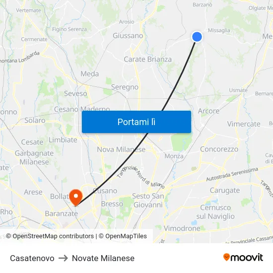 Casatenovo to Novate Milanese map