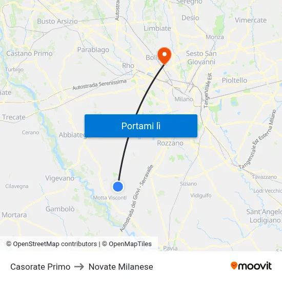 Casorate Primo to Novate Milanese map