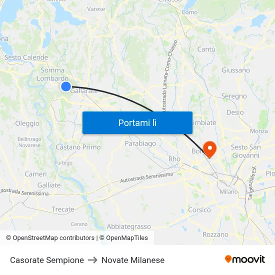 Casorate Sempione to Novate Milanese map