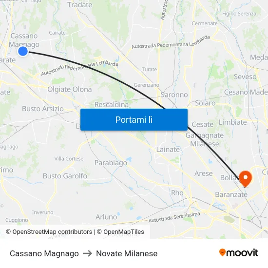 Cassano Magnago to Novate Milanese map