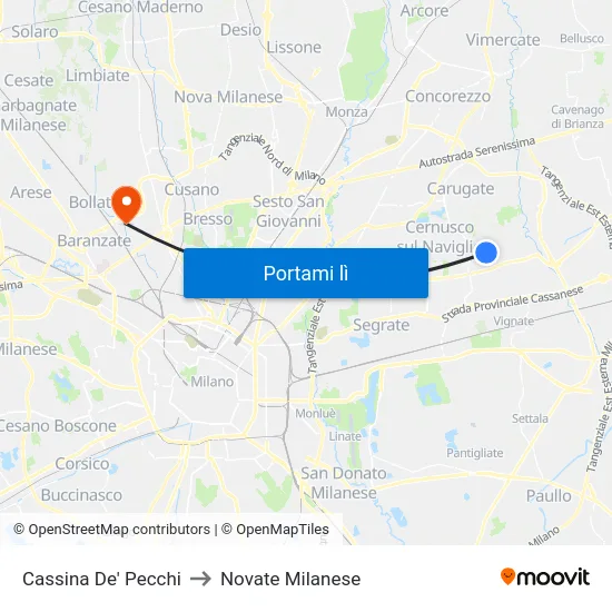 Cassina De' Pecchi to Novate Milanese map