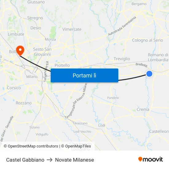 Castel Gabbiano to Novate Milanese map