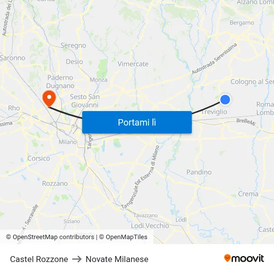 Castel Rozzone to Novate Milanese map