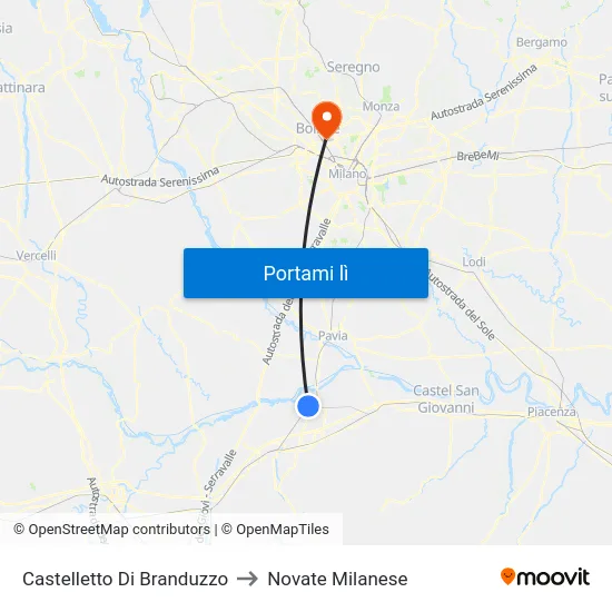 Castelletto Di Branduzzo to Novate Milanese map