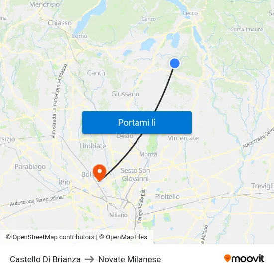 Castello Di Brianza to Novate Milanese map
