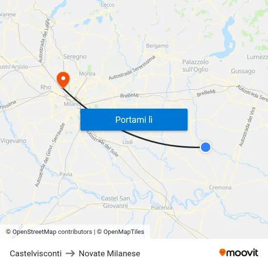 Castelvisconti to Novate Milanese map