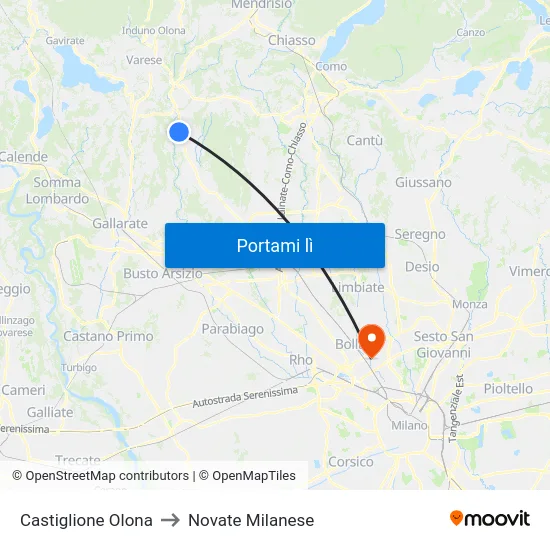 Castiglione Olona to Novate Milanese map