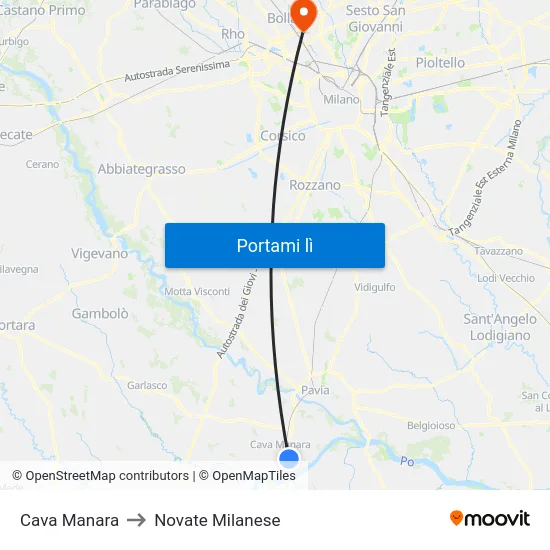 Cava Manara to Novate Milanese map