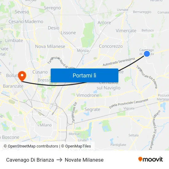 Cavenago Di Brianza to Novate Milanese map