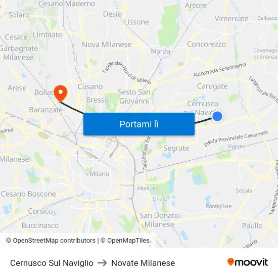 Cernusco Sul Naviglio to Novate Milanese map