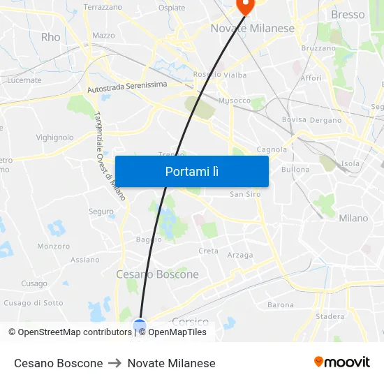 Cesano Boscone to Novate Milanese map