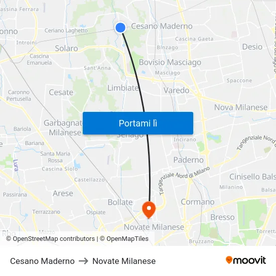 Cesano Maderno to Novate Milanese map