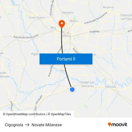 Cigognola to Novate Milanese map