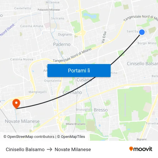 Cinisello Balsamo to Novate Milanese map