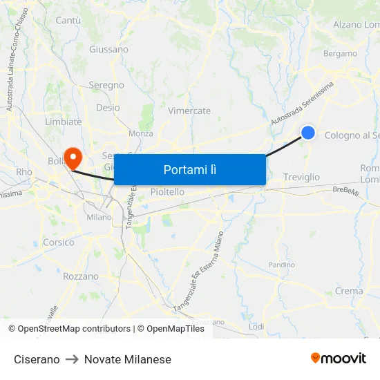 Ciserano to Novate Milanese map