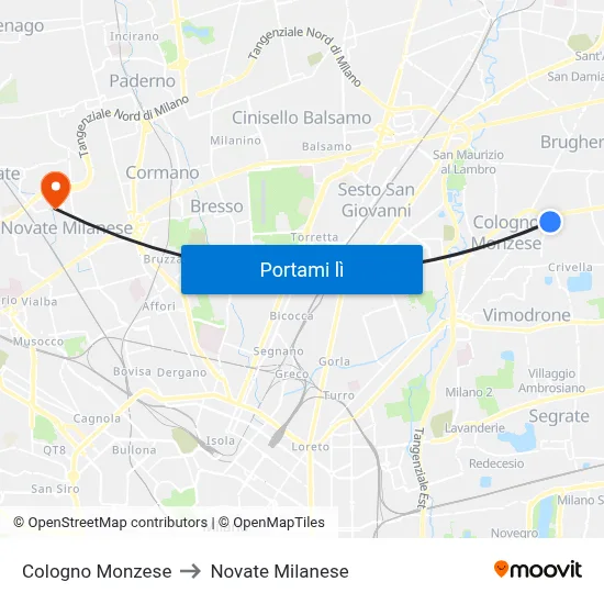 Cologno Monzese to Novate Milanese map