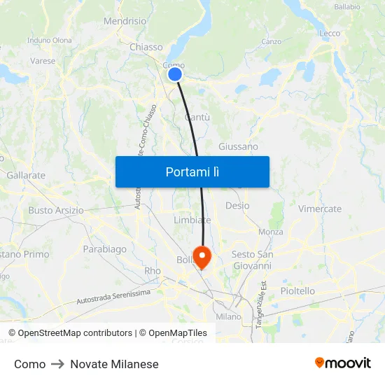 Como to Novate Milanese map