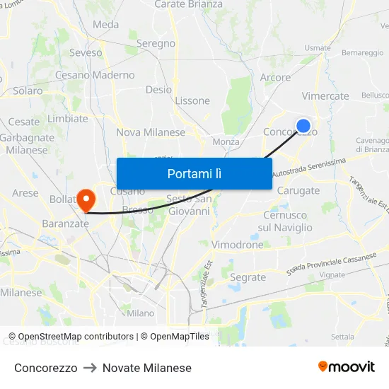 Concorezzo to Novate Milanese map