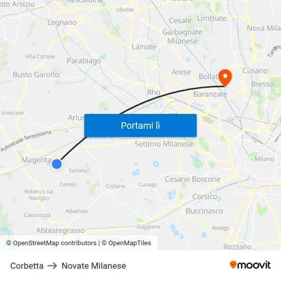 Corbetta to Novate Milanese map