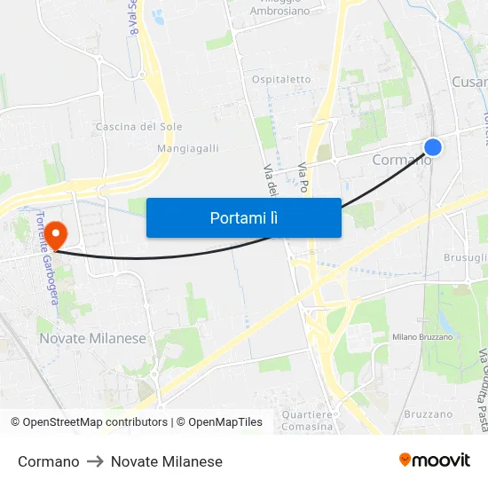 Cormano to Novate Milanese map