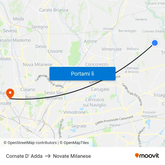Cornate D' Adda to Novate Milanese map