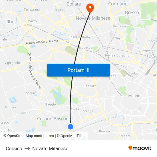 Corsico to Novate Milanese map