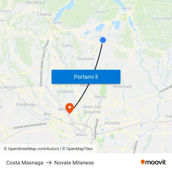Costa Masnaga to Novate Milanese map