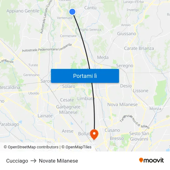 Cucciago to Novate Milanese map