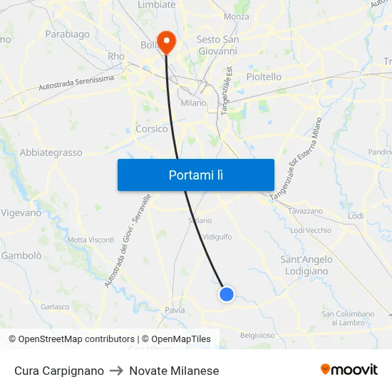 Cura Carpignano to Novate Milanese map