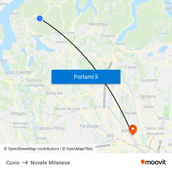 Cuvio to Novate Milanese map