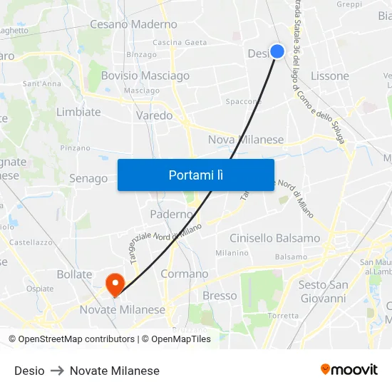 Desio to Novate Milanese map