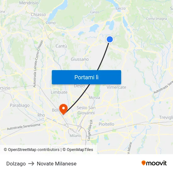 Dolzago to Novate Milanese map