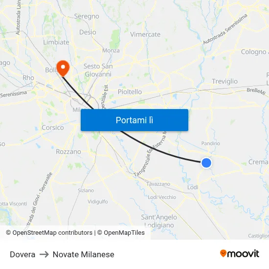 Dovera to Novate Milanese map