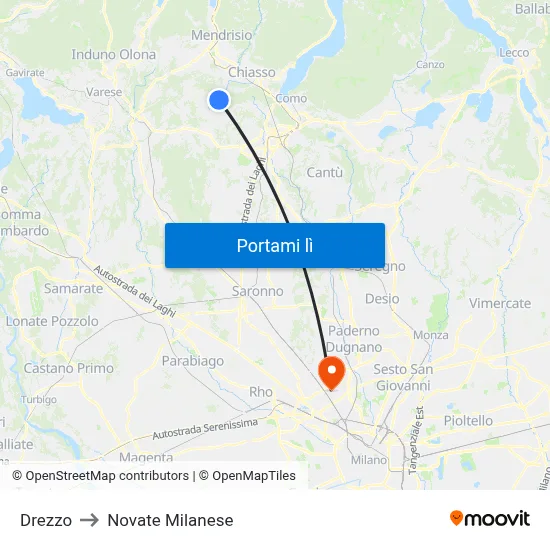 Drezzo to Novate Milanese map