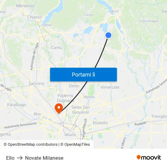 Ello to Novate Milanese map