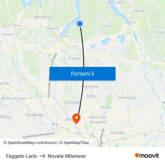 Faggeto Lario to Novate Milanese map
