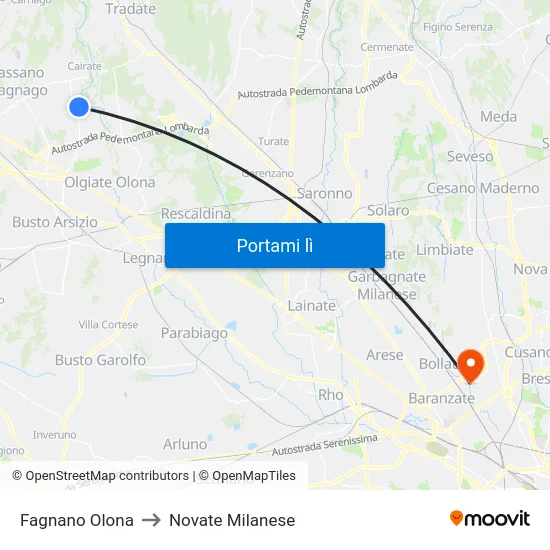 Fagnano Olona to Novate Milanese map