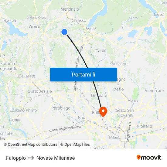 Faloppio to Novate Milanese map