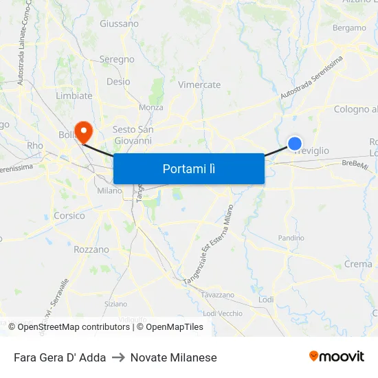 Fara Gera D' Adda to Novate Milanese map