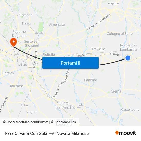 Fara Olivana Con Sola to Novate Milanese map