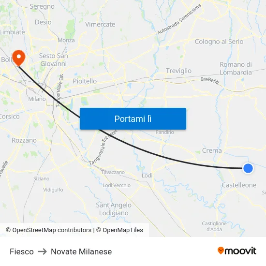 Fiesco to Novate Milanese map