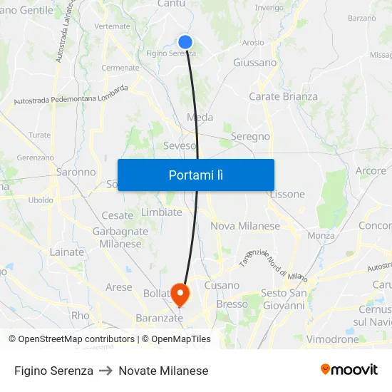 Figino Serenza to Novate Milanese map