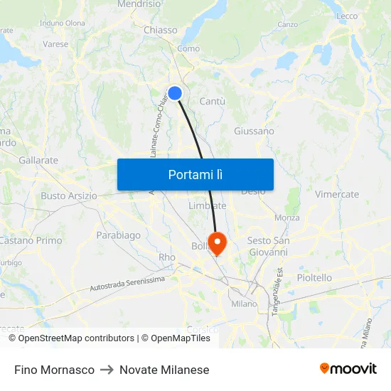 Fino Mornasco to Novate Milanese map