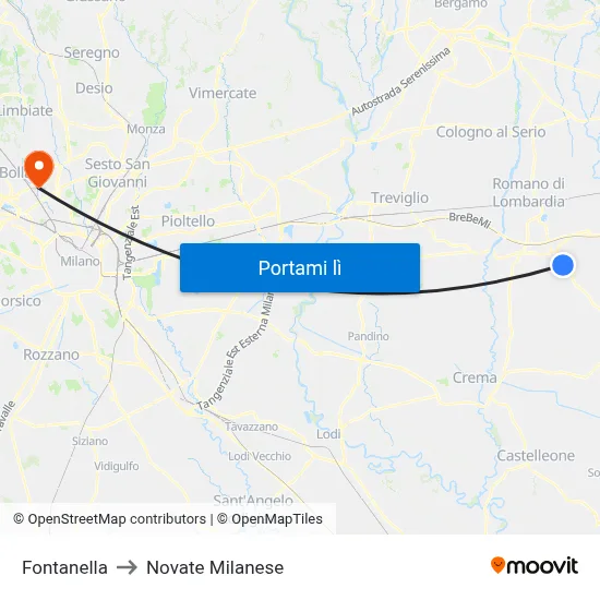Fontanella to Novate Milanese map