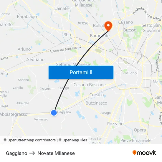 Gaggiano to Novate Milanese map