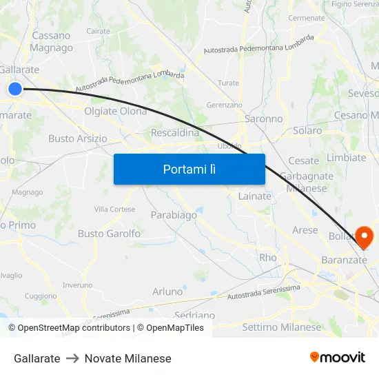 Gallarate to Novate Milanese map